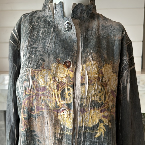 Me’chant Gray Multcolored Floral Pleated Coat Size XL - Picture 3 of 12